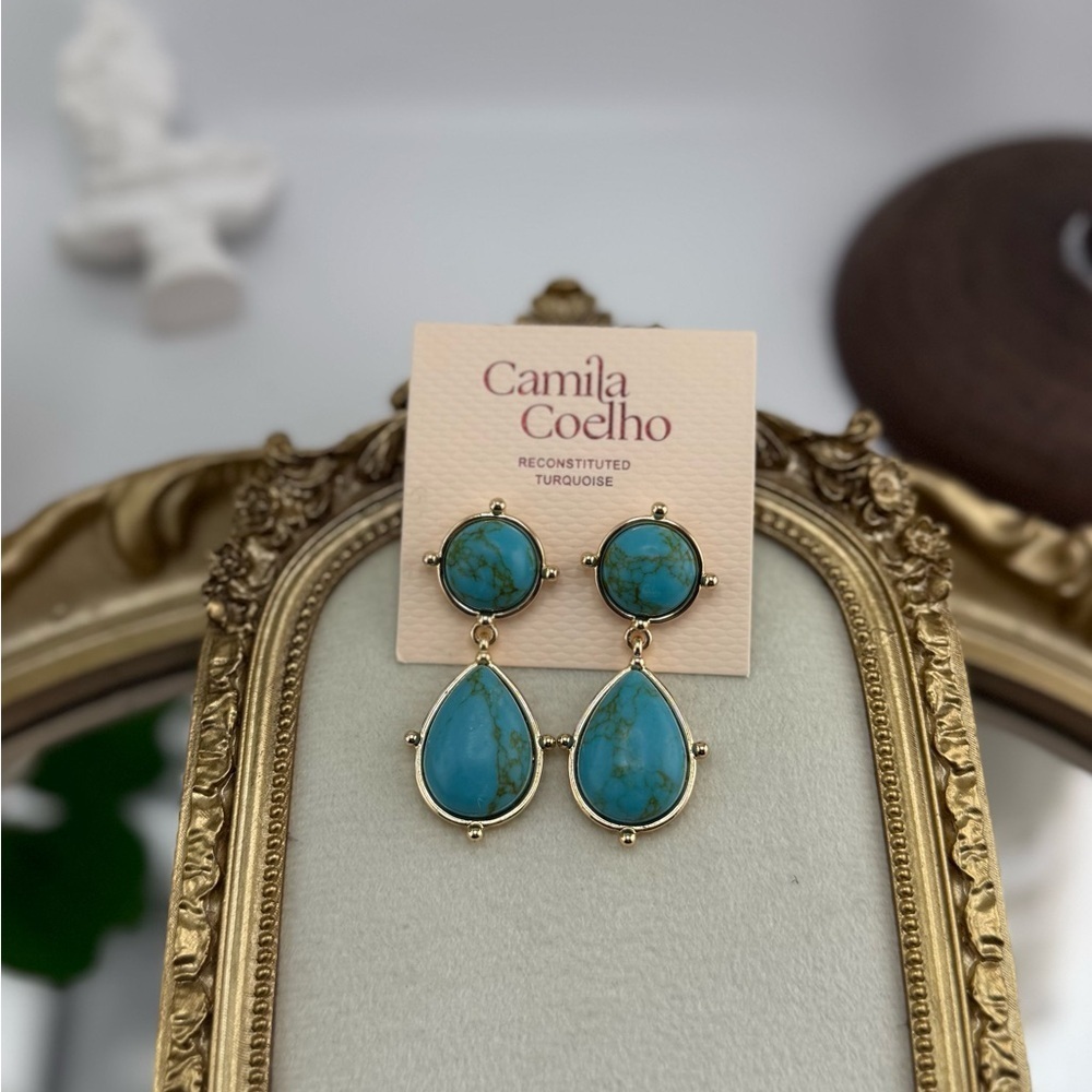 Camila Coelho Reconstituted Turquoise Drop Earrings - Picture 4 of 8